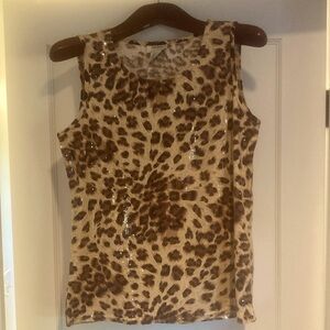 Neiman Marcus Leopard Print Sequin Tank Top